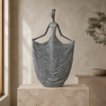 Decoratief vrouwenbeeld met wijde rok – grijs H43