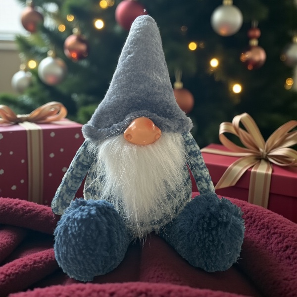 Photoroom_20251026_103241 Pluche Kerstgnoom met grijze muts – decoratieve winterkabouter - Afbeelding 1