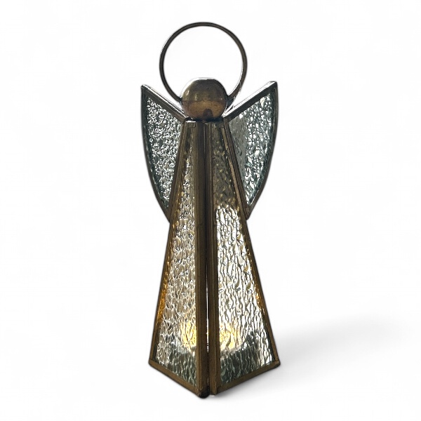 Theelichthouder engel vooraanzicht Messing engel theelichthouder – sfeervolle decoratie - gratis LED-lichtje - Afbeelding 1