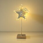 Houten Kerstster met rendier en LED-verlichting H45